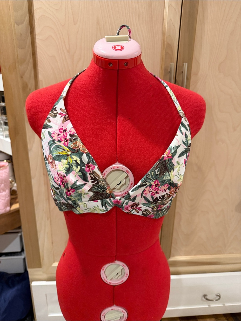 Victoria's Secret Floral Halter Bikini Top - White/Pink/Green